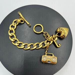 Juicy Couture Gold-Tone Chunky‎ Chain Charm Bracelet with Boombox Heart Toggle